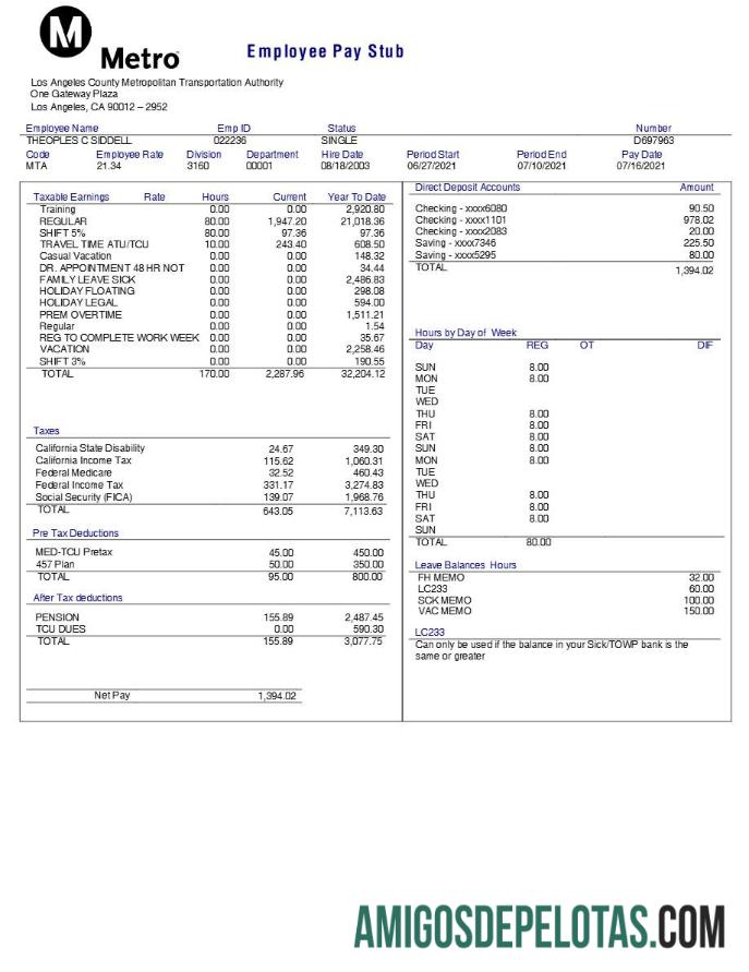 Esboço de pagamento de funcionário da Autoridade de Transporte Metropolitano do Condado de Los Angeles.pdf, 1 amostra